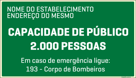 Placa de Sinalização Complementar M02 Capacidade de Público